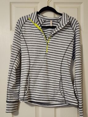 Lucy Gray and White Striped Top with Black Trim